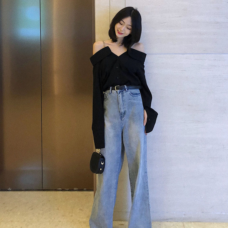 Lazy Style Off-shoulder Sling One-shoulder Blouse Women