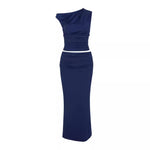 European And American One-shoulder Pleated Off-shoulder Top Sheath Skirt Two-piece Set