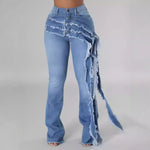 Washed And Frayed Long Streamer Stretch Jeans