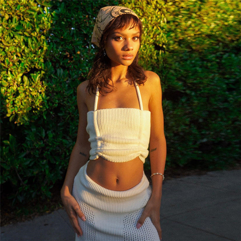 Women's Fashion Wrap Chest Vest Package Hip Skirt Set