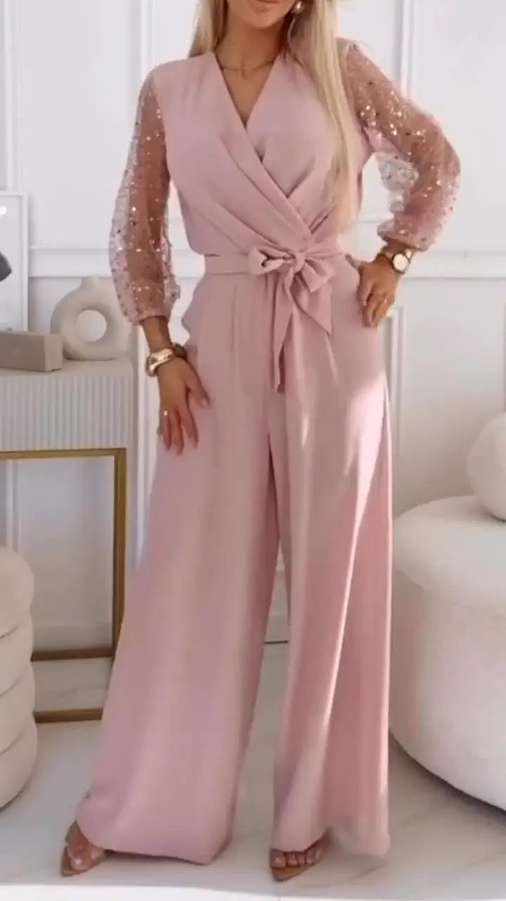 Sequined Top Wide Leg Pants Casual Suit Women