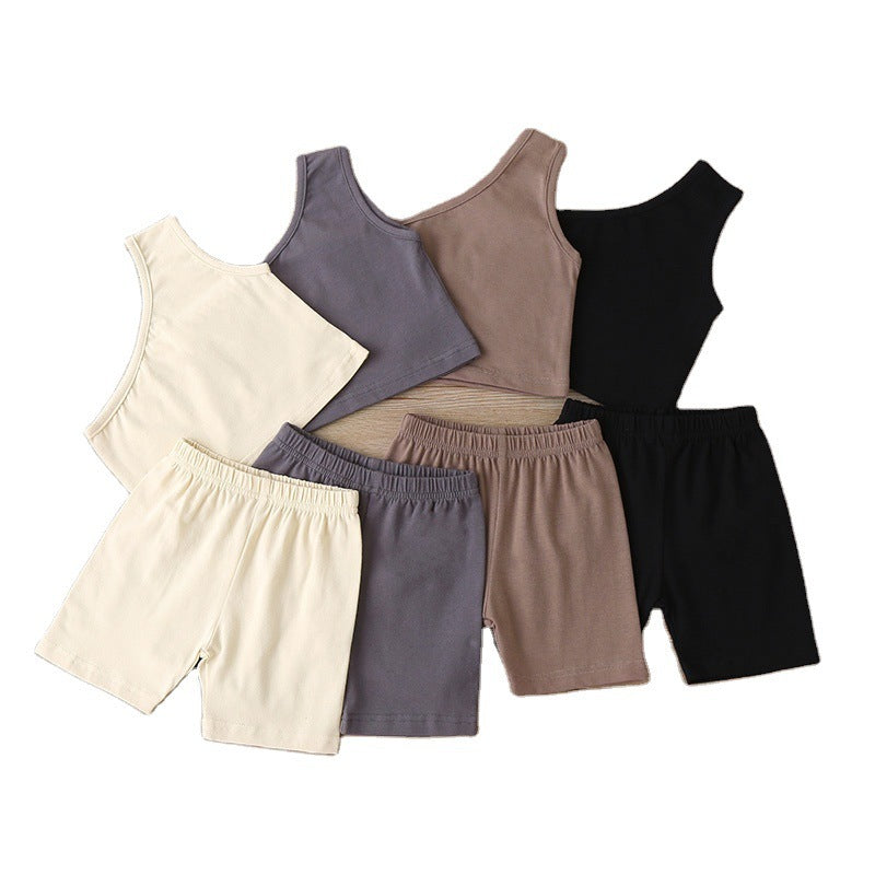 Baby Girl Fashion Cotton Sleeveless Off Shoulder Vest Top Shorts Set