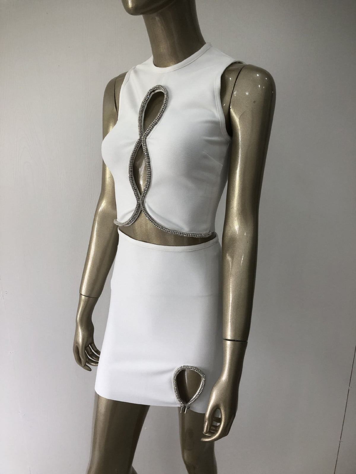 Women's Fashion Cutout Short Top Skirt Two Piece Set