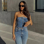 Fashion Denim Button Tank-top Women