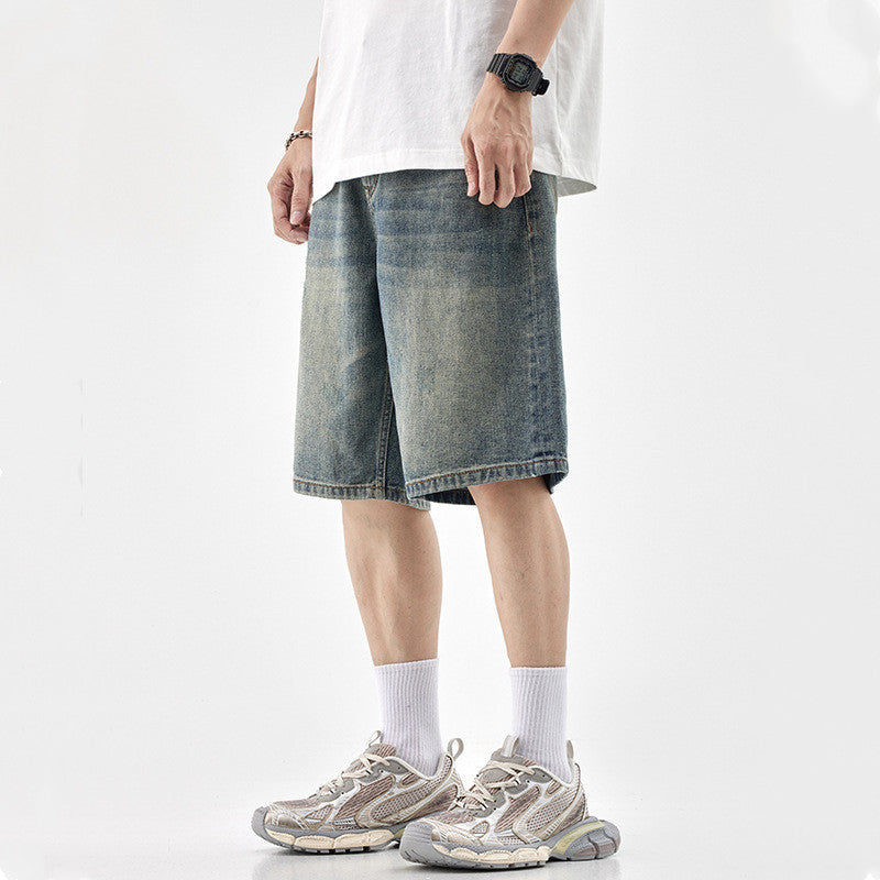 Plus Size Baggy Denim Shorts Weight-catcher Men's Straight Pants