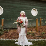 Slim lace off-the-shoulder fishtail wrap dress