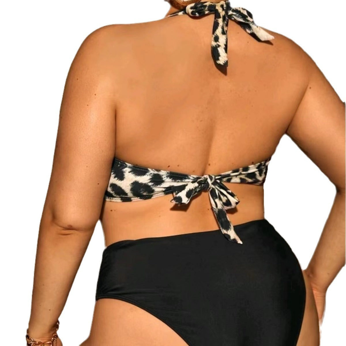 European And American Big Chest Hard Bag Plus Size Swimsuit Split High Waist Leopard Print Bikini