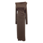 Autumn And Winter French Retro Cashmere Off-shoulder Irregular Top Two-piece Set