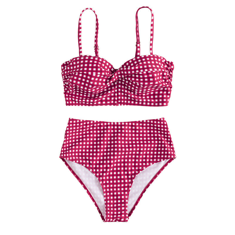 Bikini Swimsuit Female Sexy Plaid Split High Waist