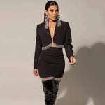 Fashion Long Sleeve Tassel Top Short Skirt Two-piece Set