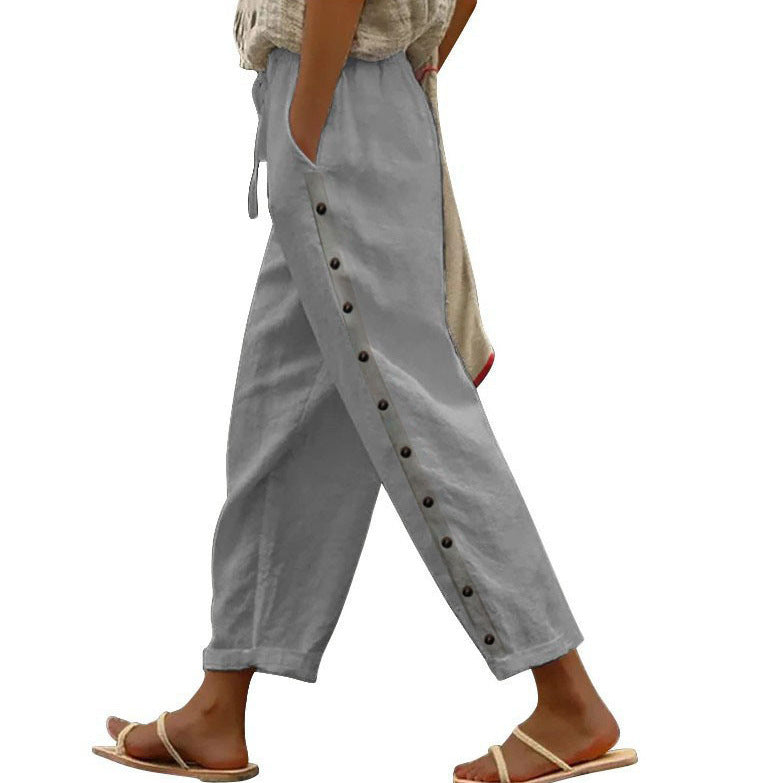 Women's Pants Elastic Waist Loose Casual Cropped Trousers