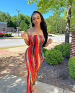 Colorful Tie-Dye Off-Shoulder Wrap Dress