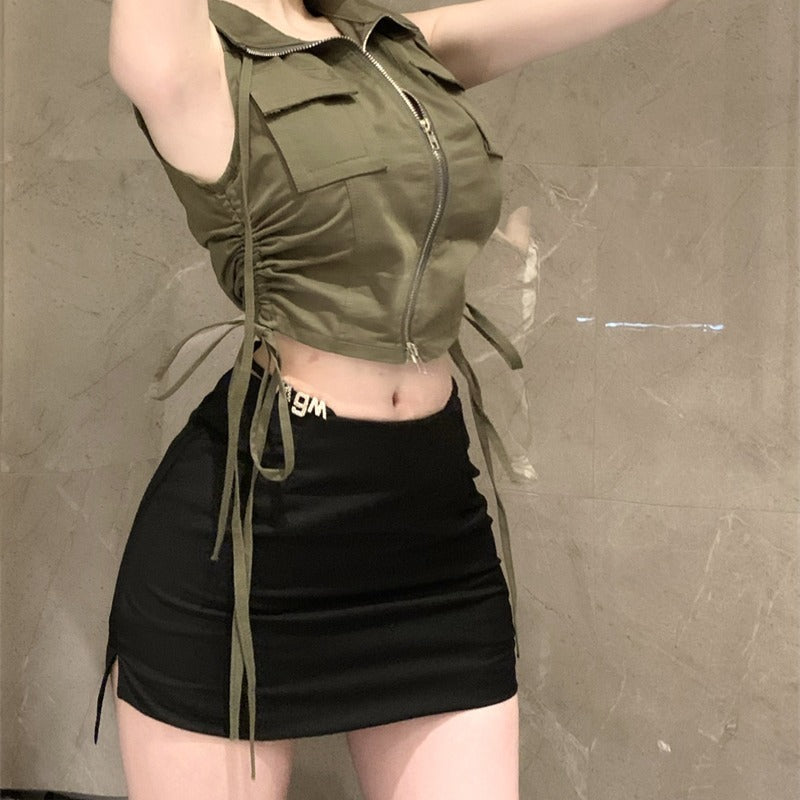 Vest Pocket Sleeveless Top With Lapels