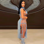 Denim Washed High Collar Dress Women