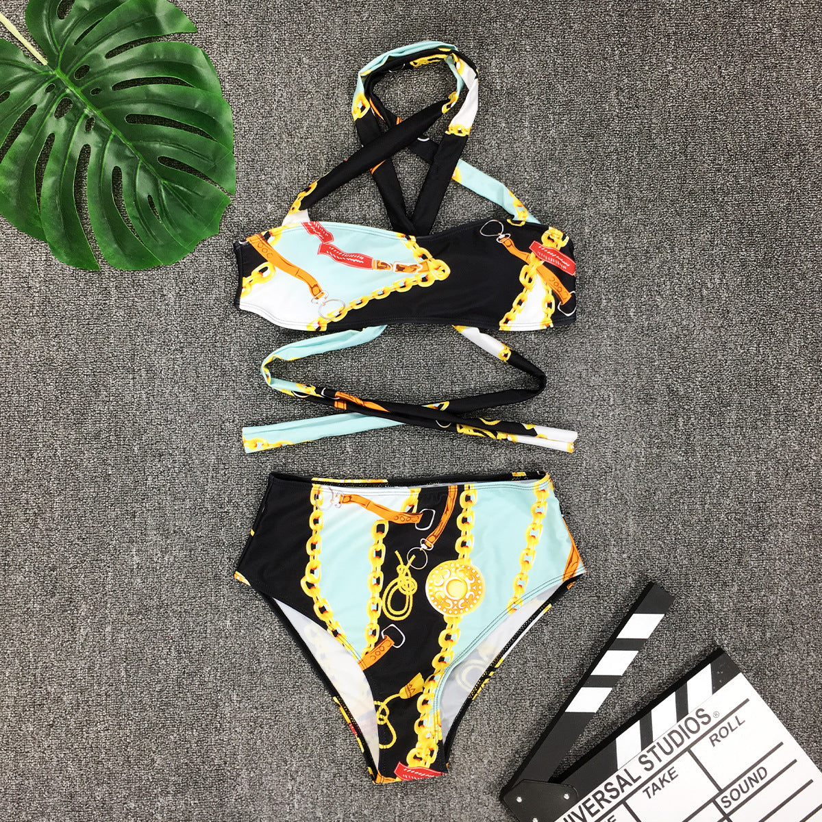 Swimsuit Sexy Big Breasts Cross Strap High Waist Split Bikini