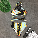 Swimsuit Sexy Big Breasts Cross Strap High Waist Split Bikini