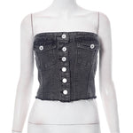 Fashion Denim Button Tank-top Women