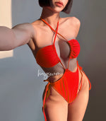 Fashion Drawstring One-piece Swimsuit For Women