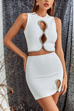 Women's Fashion Cutout Short Top Skirt Two Piece Set