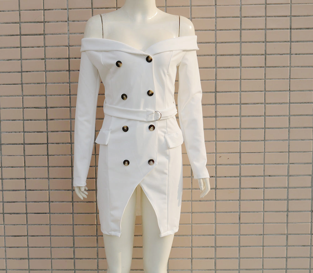 Design White Dress Ins Hot Selling Sexy Off-Shoulder Dress Ladies Formal Dress