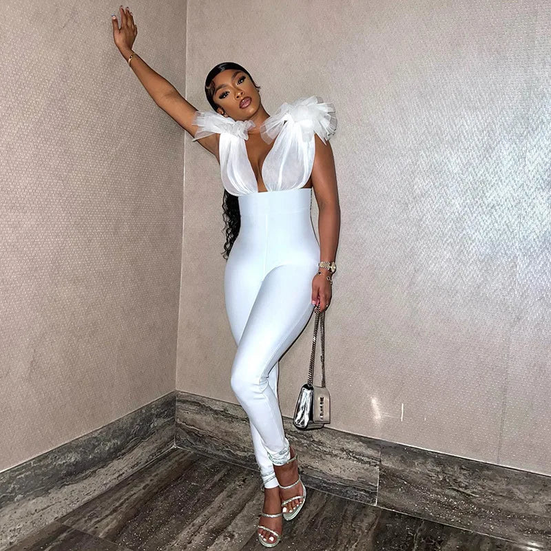 Wholesale Summer Deep v Neck Fashion Sleeveless Backless Jumpsuits Casual