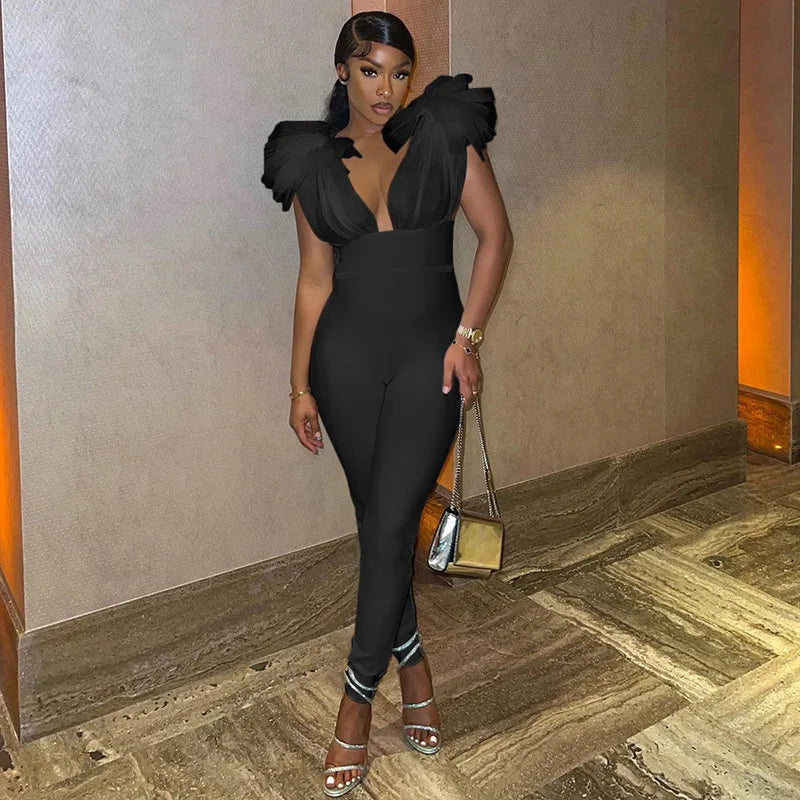 Wholesale Summer Deep v Neck Fashion Sleeveless Backless Jumpsuits Casual