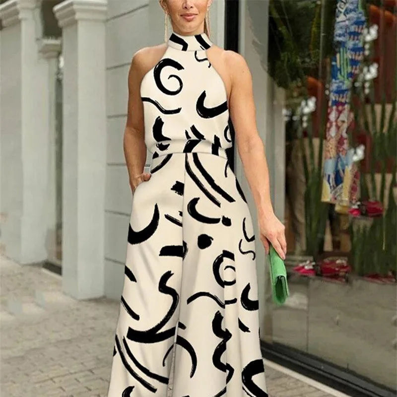 White Jumpsuit Women Sleeveless Plus Size Wide Leg Long Pants