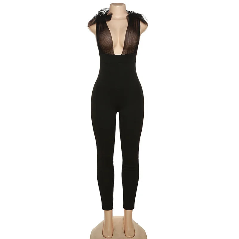 Wholesale Summer Deep v Neck Fashion Sleeveless Backless Jumpsuits Casual