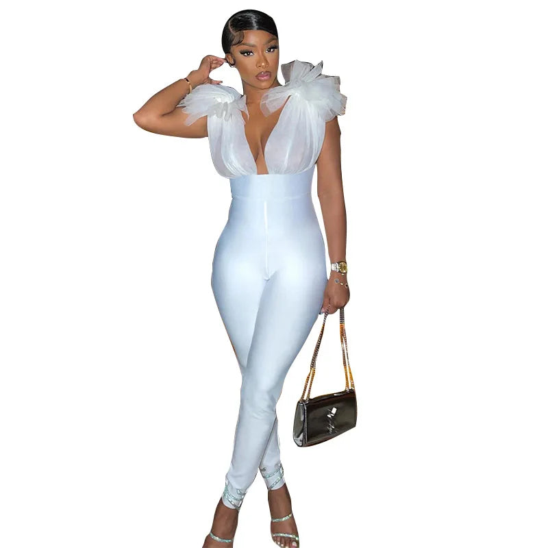 Wholesale Summer Deep v Neck Fashion Sleeveless Backless Jumpsuits Casual