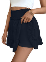 Casual Vacation Style Pleated Pure Color Elastic Waist Skirt For Women