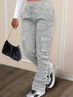 Pure Color Thickened Sweater Fabric Casual Drawstring Pile Pants