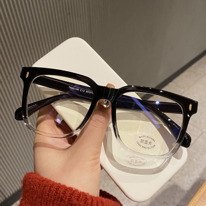 Retro Black Frame Matte Big Rim Round Face Slimming Optical Glasses Anti-blue Light Female