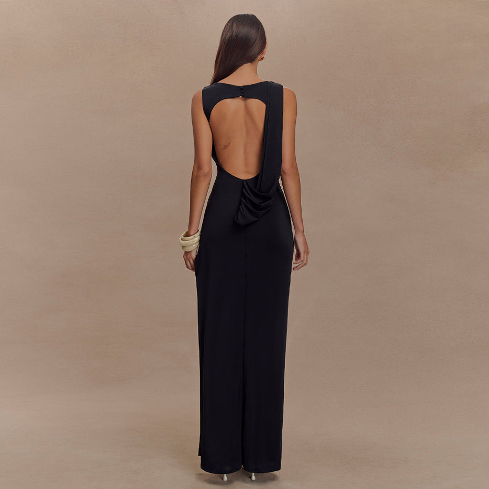 New Summer Round Neck Backless Dress Fashion Sleeveless
