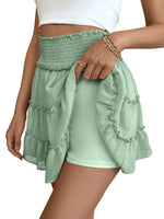 Casual Vacation Style Pleated Pure Color Elastic Waist Skirt For Women