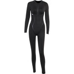 Leather Strap Split Design Sense Sports Style Tight Long Sleeve Jumpsuit