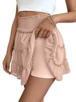 Casual Vacation Style Pleated Pure Color Elastic Waist Skirt For Women