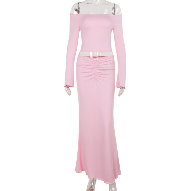 Off-shoulder Top Mid-length Dress Set Women