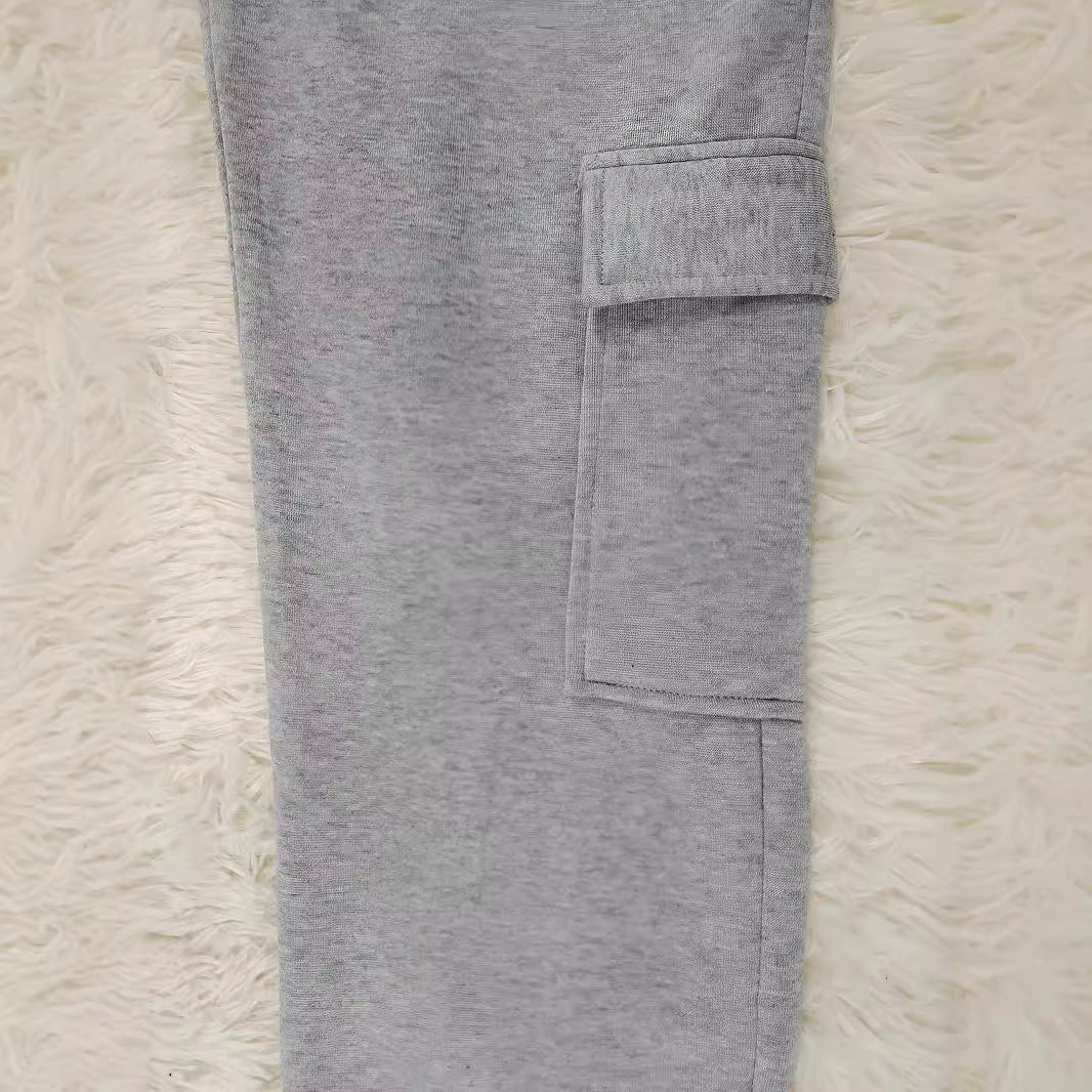 Pure Color Thickened Sweater Fabric Casual Drawstring Pile Pants