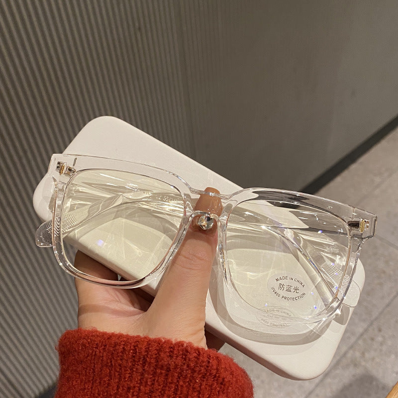 Retro Black Frame Matte Big Rim Round Face Slimming Optical Glasses Anti-blue Light Female