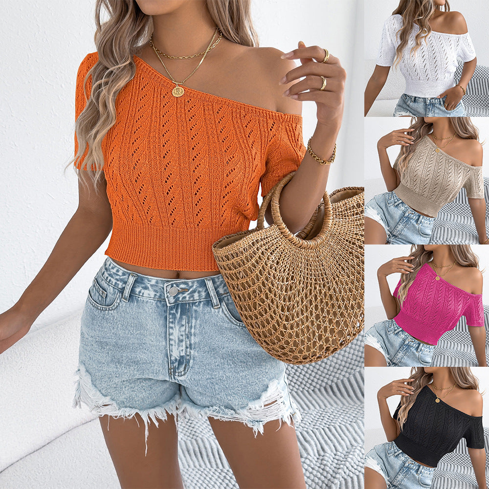 Women's Fashionable Short-sleeved Sweater Short Navel Top