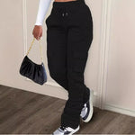 Pure Color Thickened Sweater Fabric Casual Drawstring Pile Pants