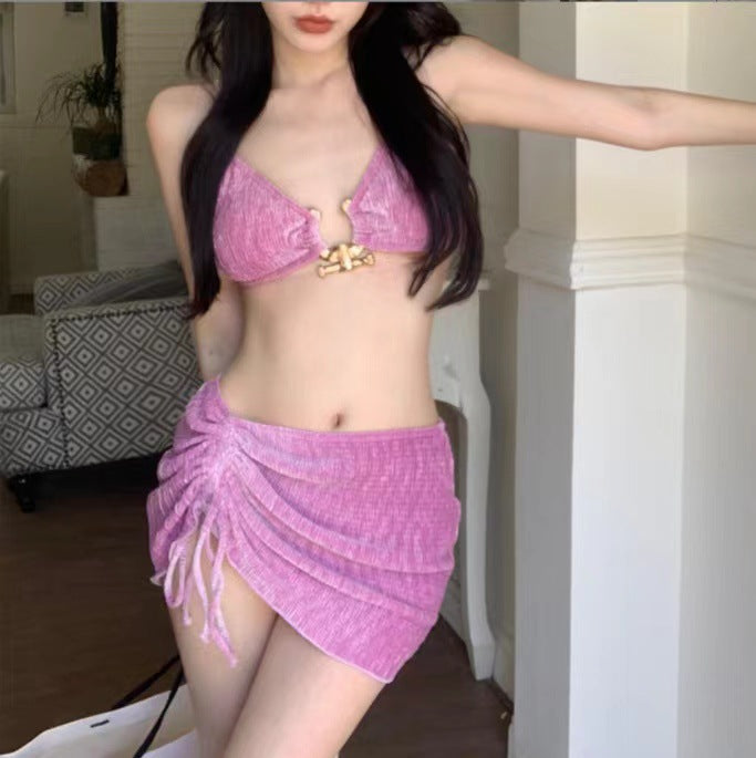 Women's French Velvet Bikini Split Swimsuit