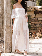 Fashion Off-shoulder Lace Embroidery Dress Women