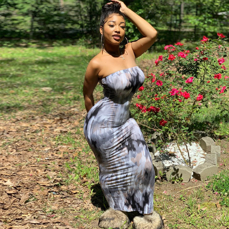 Colorful Tie-Dye Off-Shoulder Wrap Dress