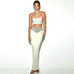 Oblique Shoulder Drill Chain Tube Top Long Skirt Suit Party Style Two-piece Set