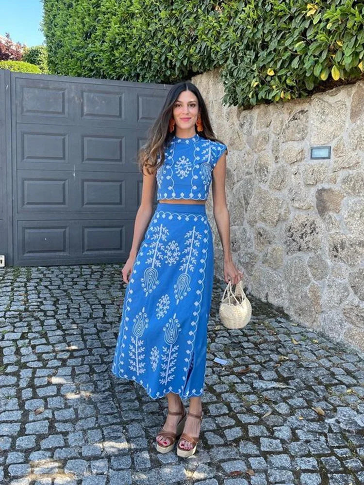 Fashion Printing Vacation Style Two-piece Dress