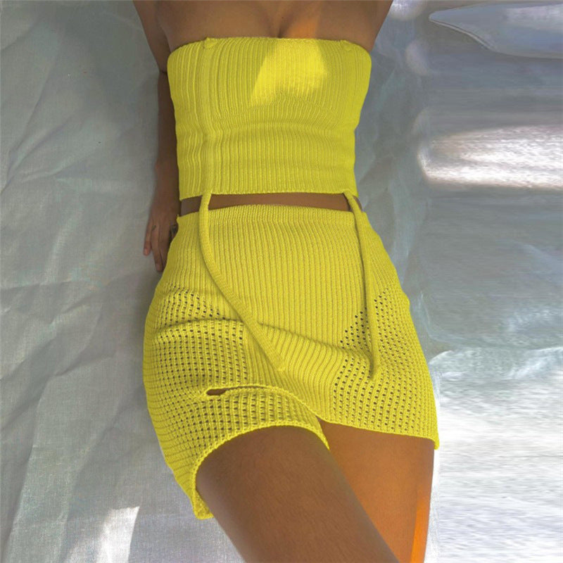 Women's Fashion Wrap Chest Vest Package Hip Skirt Set