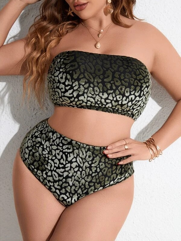 Plus Size Women's High Waist Split Bikini Swimsuit