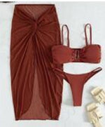 Bikini Three Piece Split Swimsuit Mesh High Waist Conservative