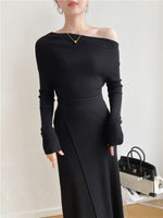 Autumn And Winter French Retro Cashmere Off-shoulder Irregular Top Two-piece Set